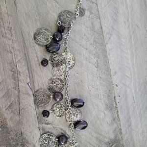 Black Bead French Coin Bracelet